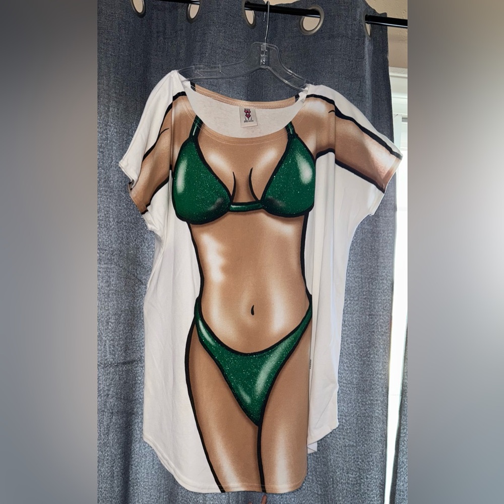Vintage Bikini Tshirt Swim Cover Up